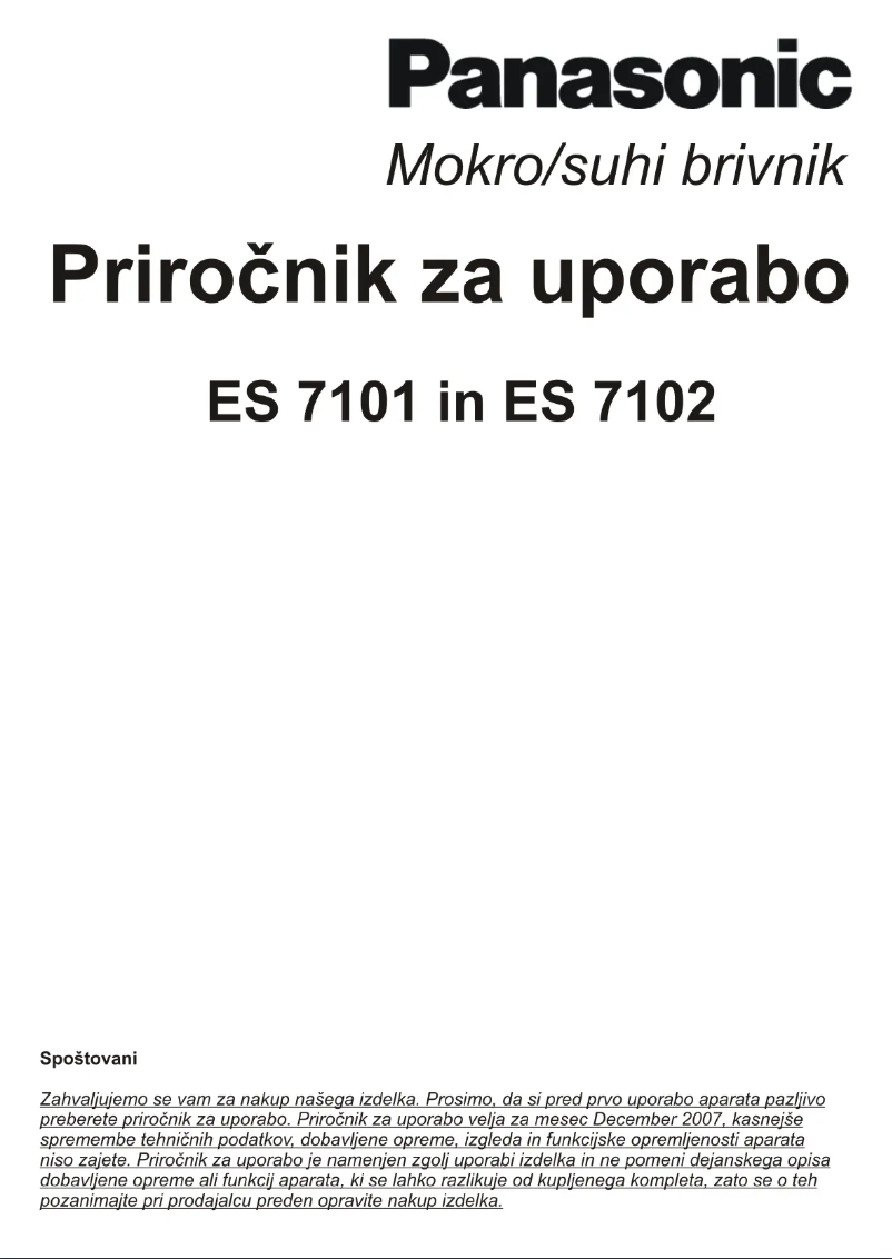 Page 1 de la notice Manuel utilisateur Panasonic ES7102