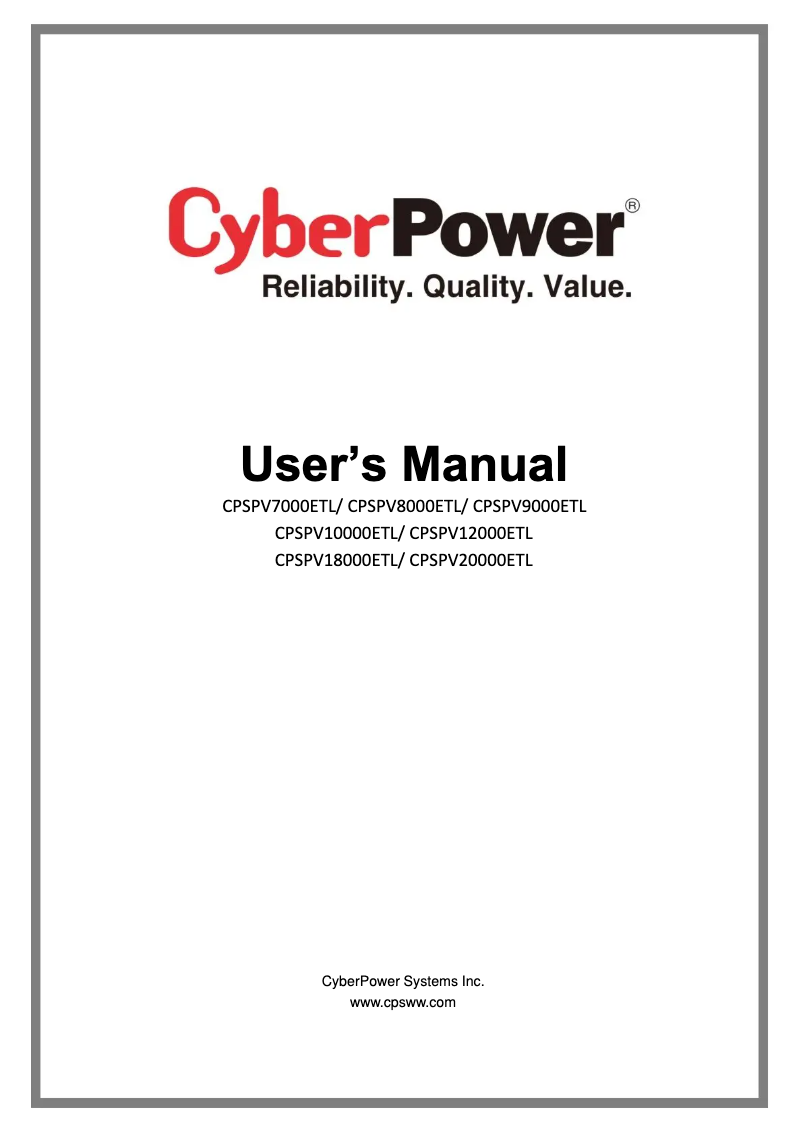 Page 1 de la notice Manuel utilisateur CyberPower CPSPV8000ETL