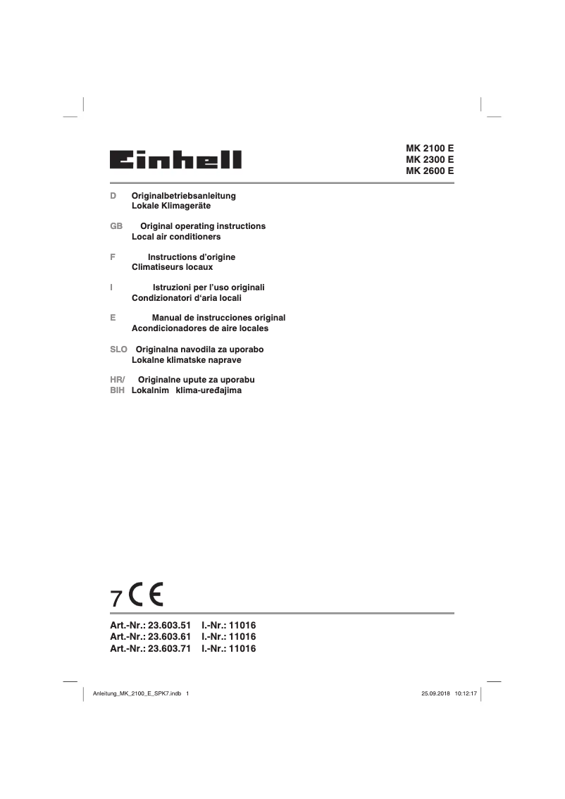 Image de la première page du manuel de l'appareil MK 2300 E