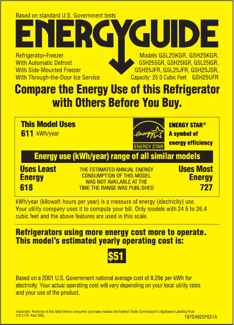 Página 1 del manual Etiqueta energética GE GSH25KGRWW