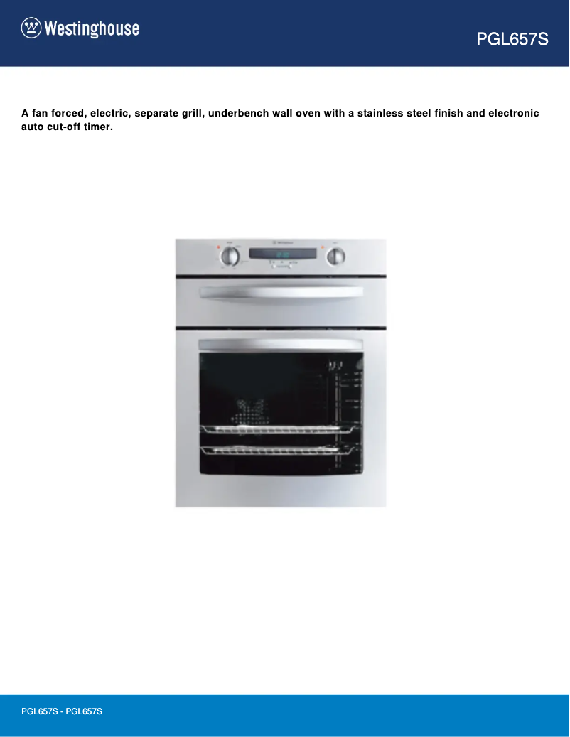 Page 1 de la notice Fiche technique Westinghouse PGL657S