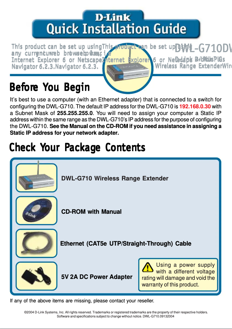 Page n°1 - Manuel utilisateur D-Link DWL-G710