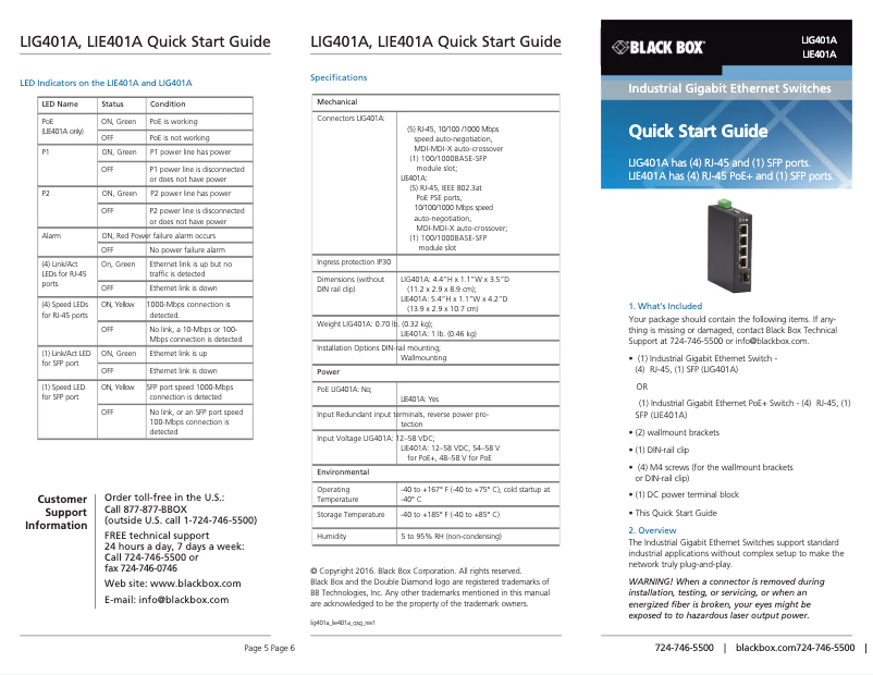 Page n°1 - Manuel utilisateur Black Box INDRy II S LIG401A