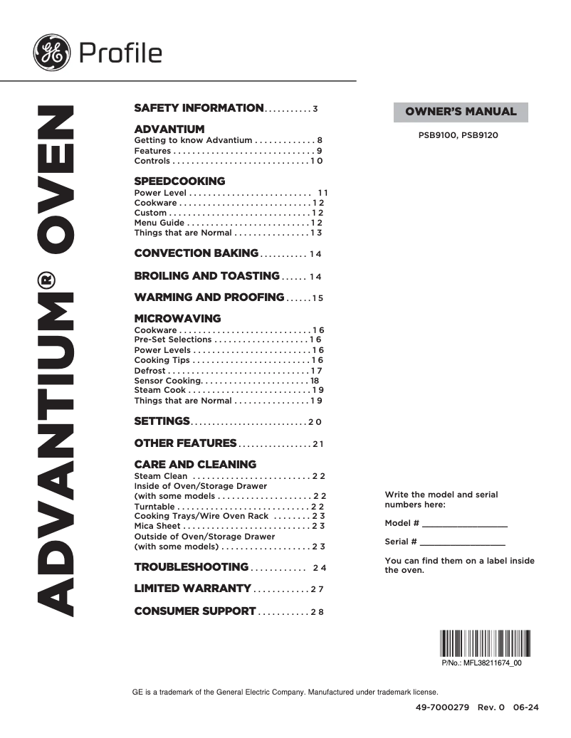 Page 1 of the manual Use and Maintenance Manual GE Profile PSB9100SVSS