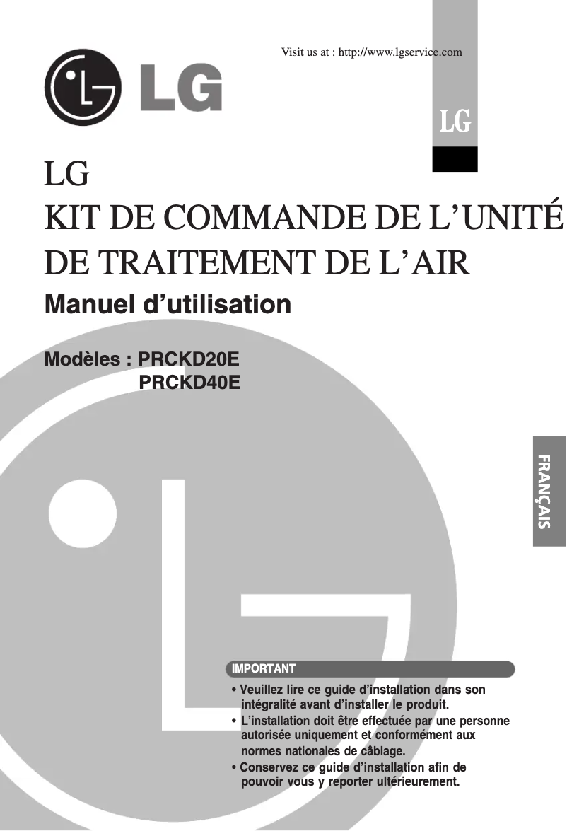 Page 1 de la notice Manuel utilisateur LG PRCKD20E