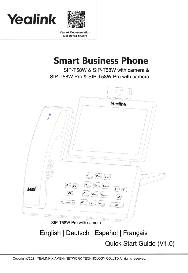 Imagen de la primera página del manual del dispositivo SIP-T58W