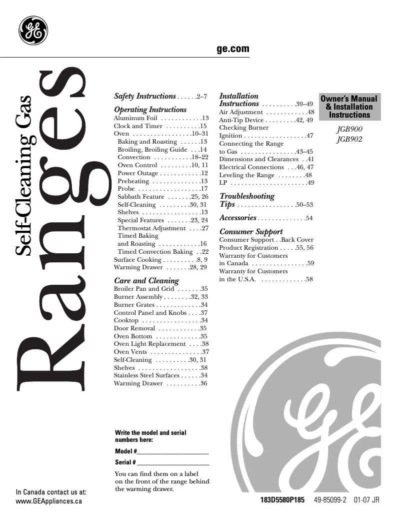 Page 1 de la notice Guide d'installation GE Profile JGB902BEHBB