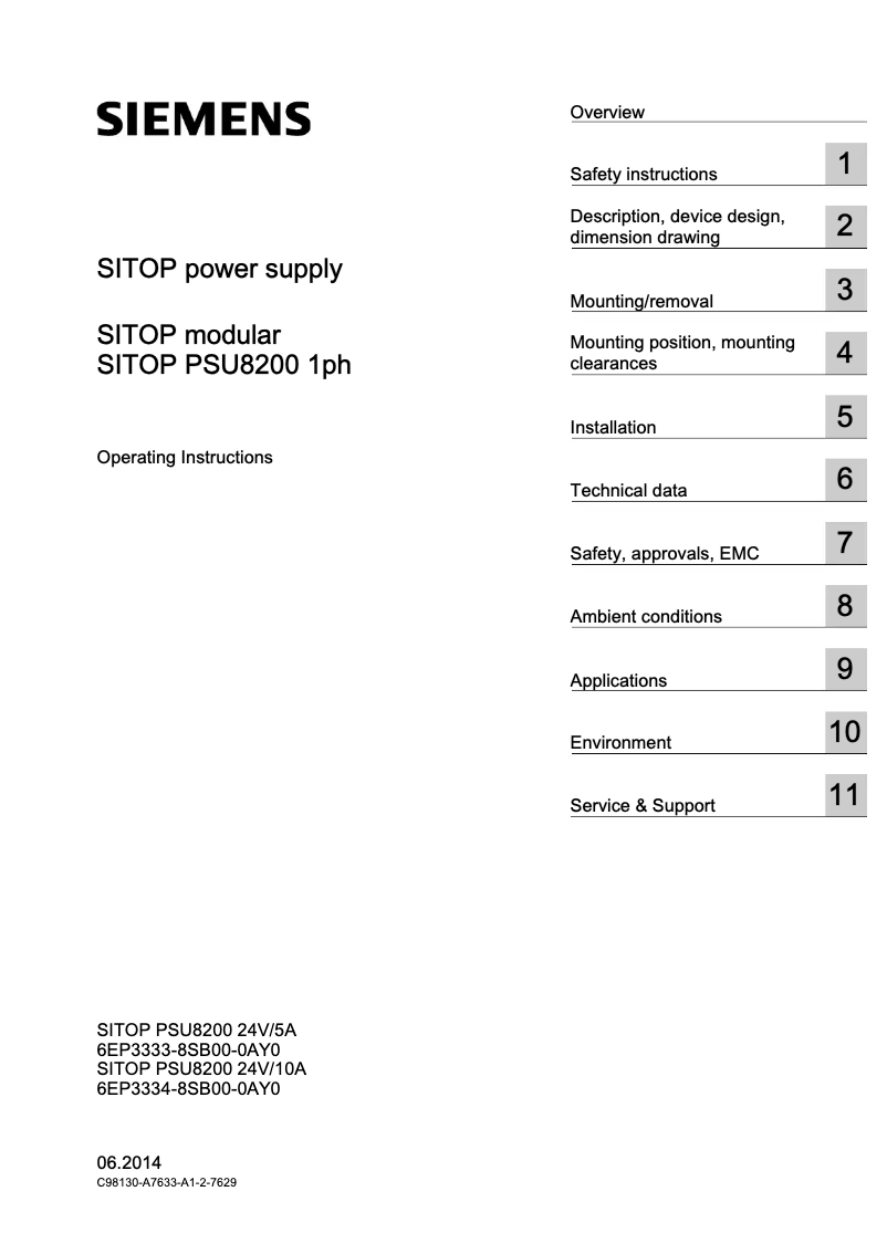 Page 1 de la notice Manuel utilisateur Siemens SITOP PSU8200