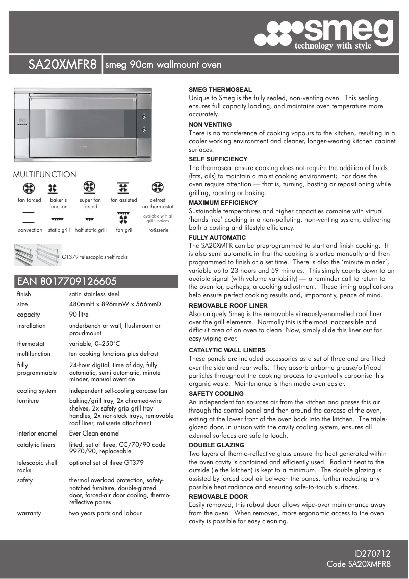 Page n°1 - Fiche technique Smeg SA20XMFR8