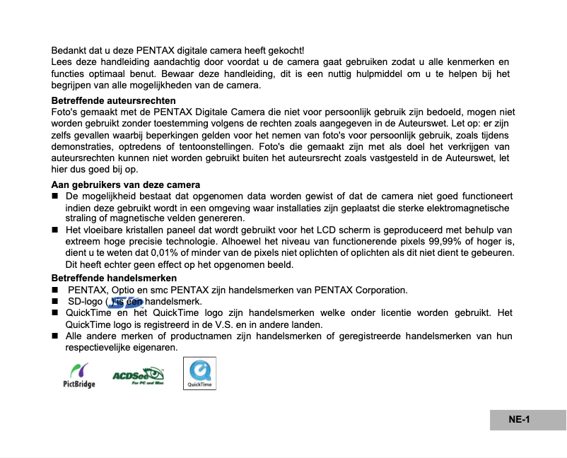 Página 1 del manual Manual de usuario Pentax Optio E20