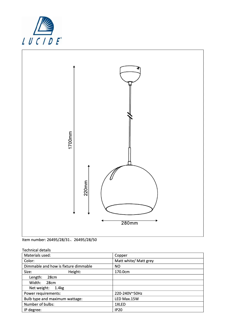 Page n°1 - Manuel utilisateur Lucide Bobo 26495/28/50