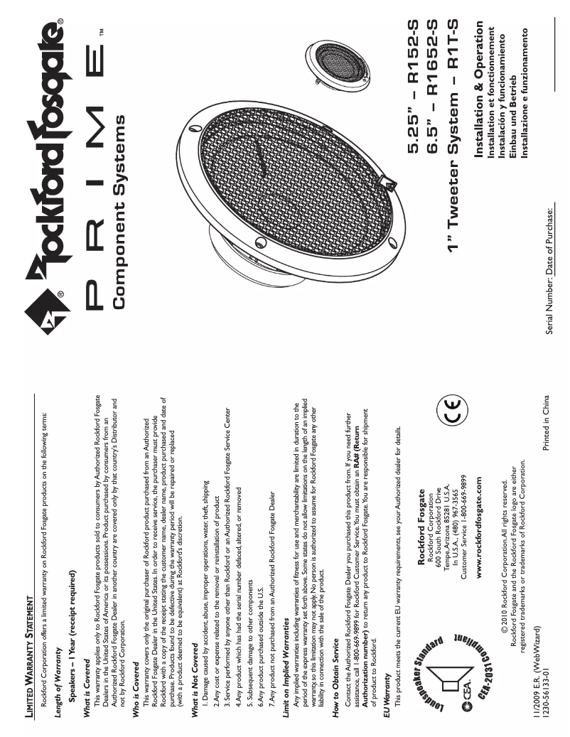 Page n°1 - Manuel utilisateur Rockford Fosgate R1T-S