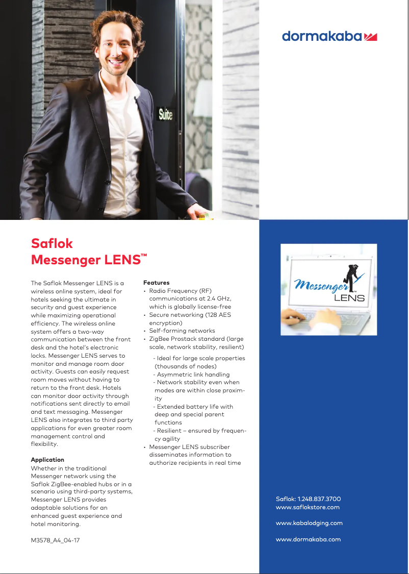 Image de la première page du manuel de l'appareil Saflok Messenger Lens