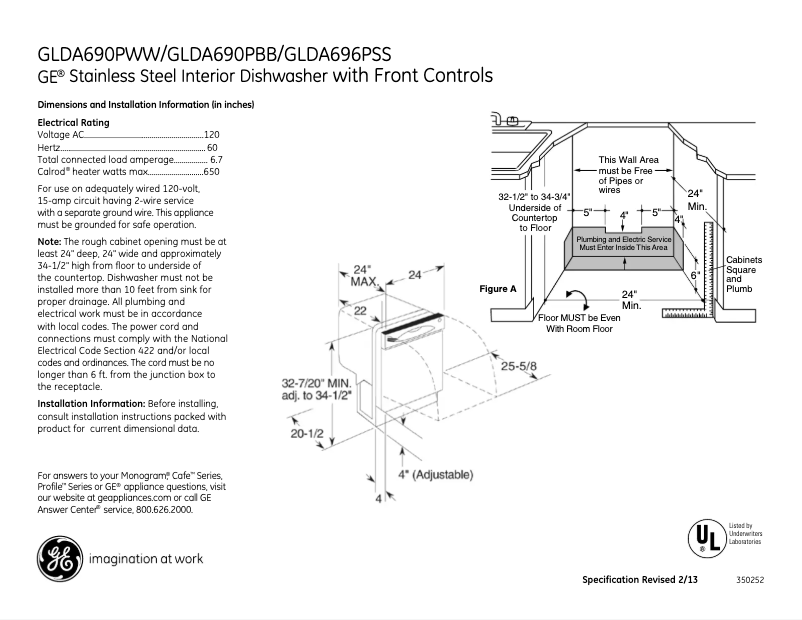Page n°1 - Fiche technique GE GLDA690PWW