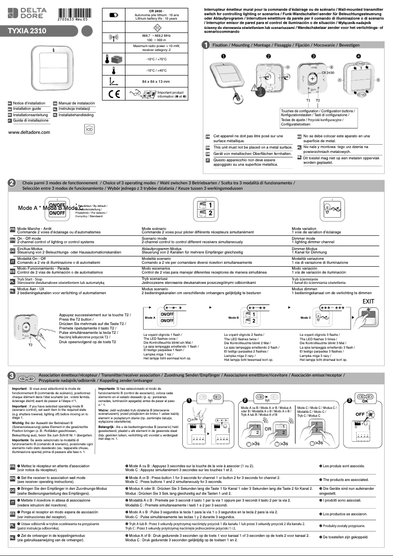 Page 1 de la notice Manuel utilisateur Delta Dore Tyxia 2310