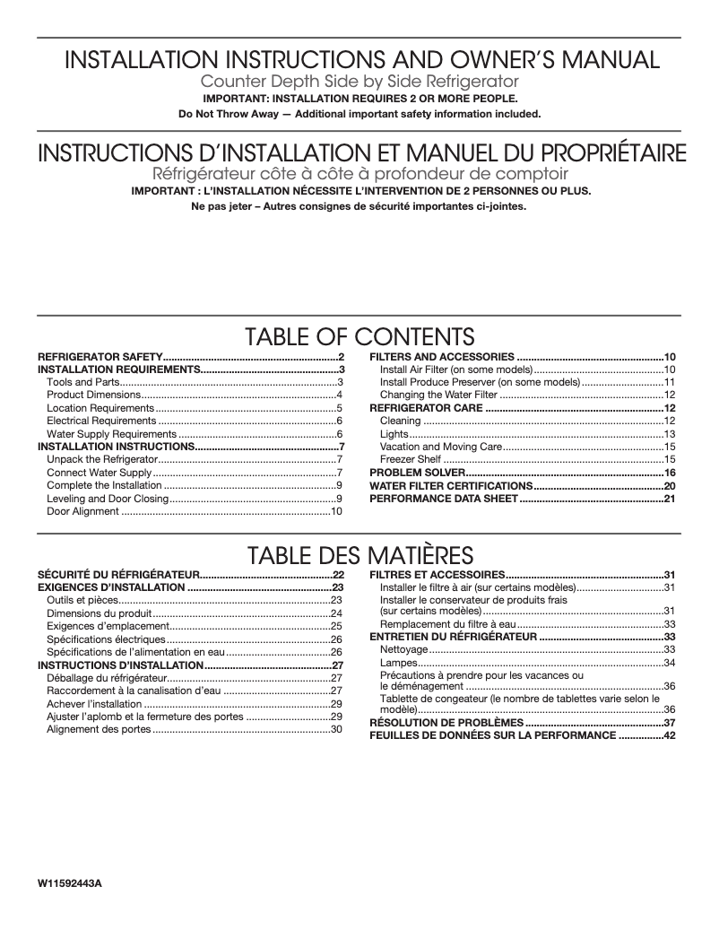 Image de la première page du manuel de l'appareil W10267701RP