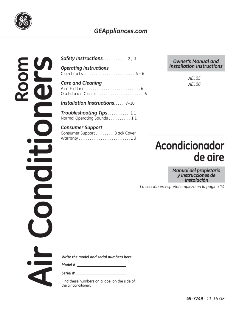 Page 1 de la notice Guide d'installation GE AEL06LV