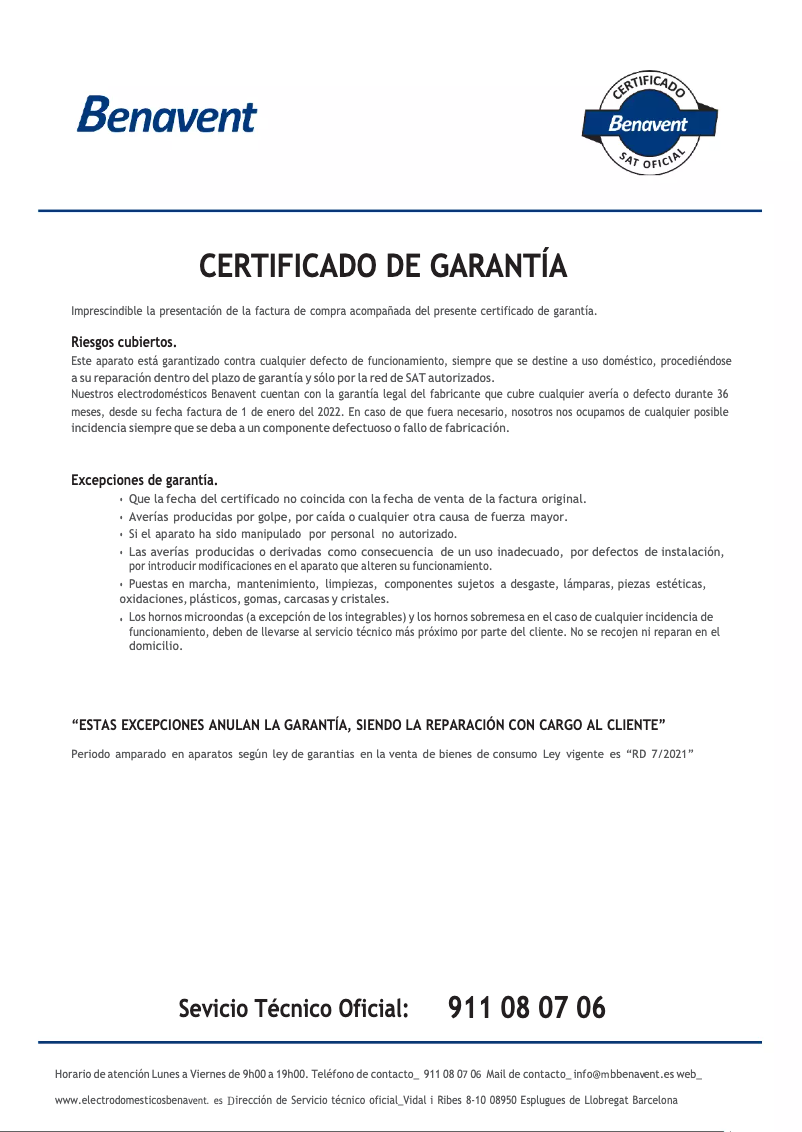 Page n°1 - Manuel utilisateur Benavent CBME18560EX