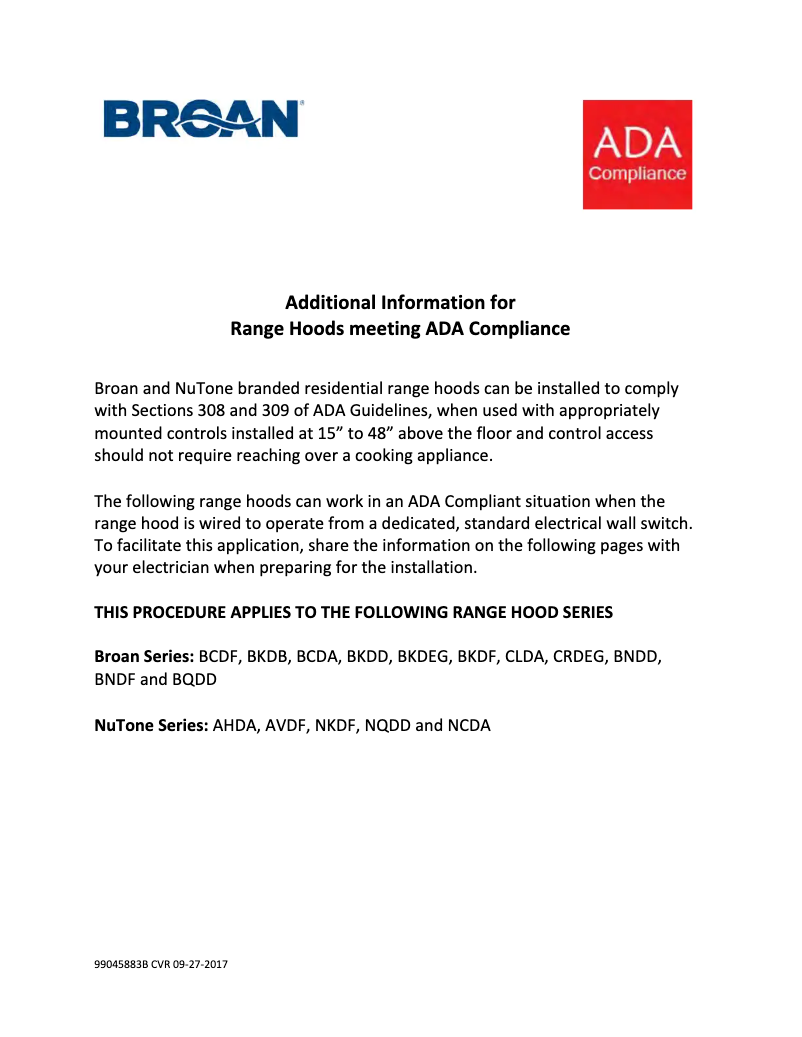 Page 1 de la notice Mode d'emploi Broan ALT230BL