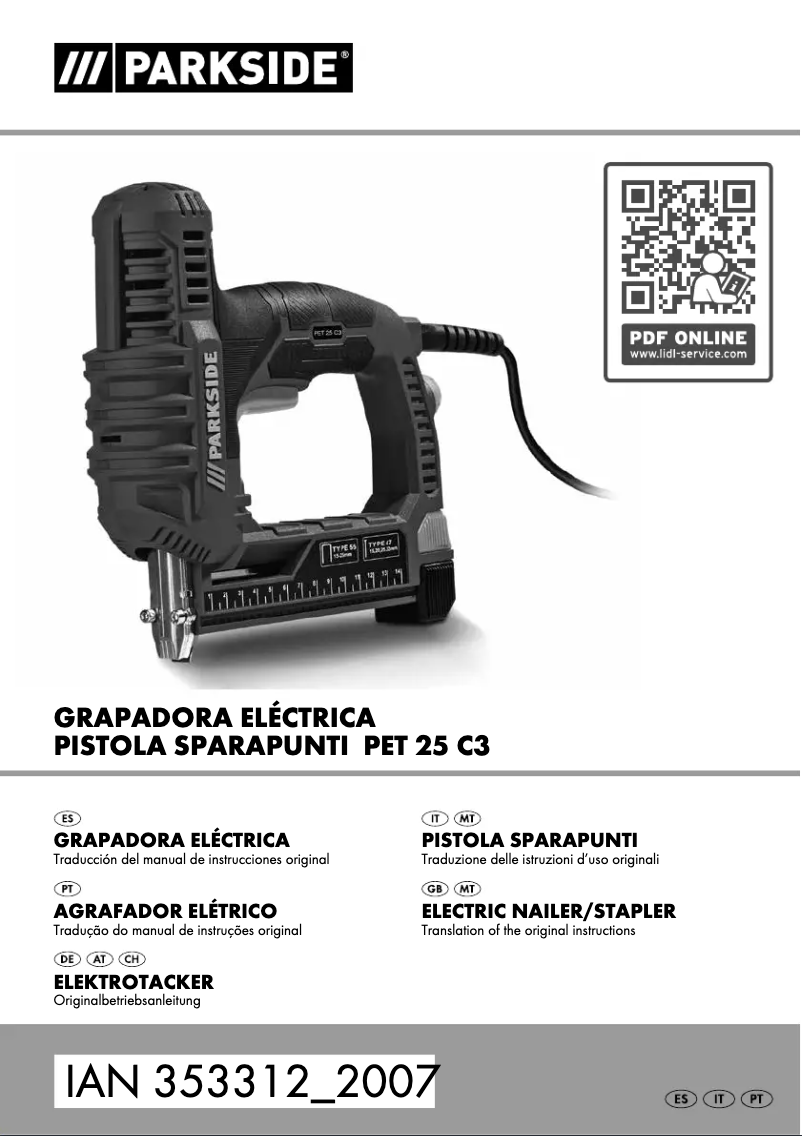 Page 1 de la notice Manuel utilisateur Parkside PET 25 C3