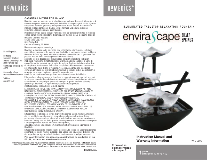 Page n°1 - Manuel utilisateur Homedics Envira Scape WFL-SLVS