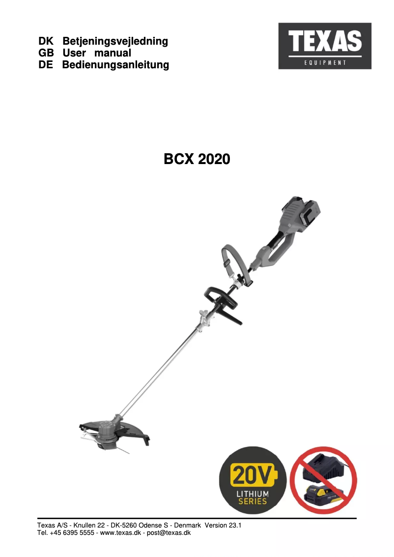Page n°1 - Manuel utilisateur Texas BCX2020