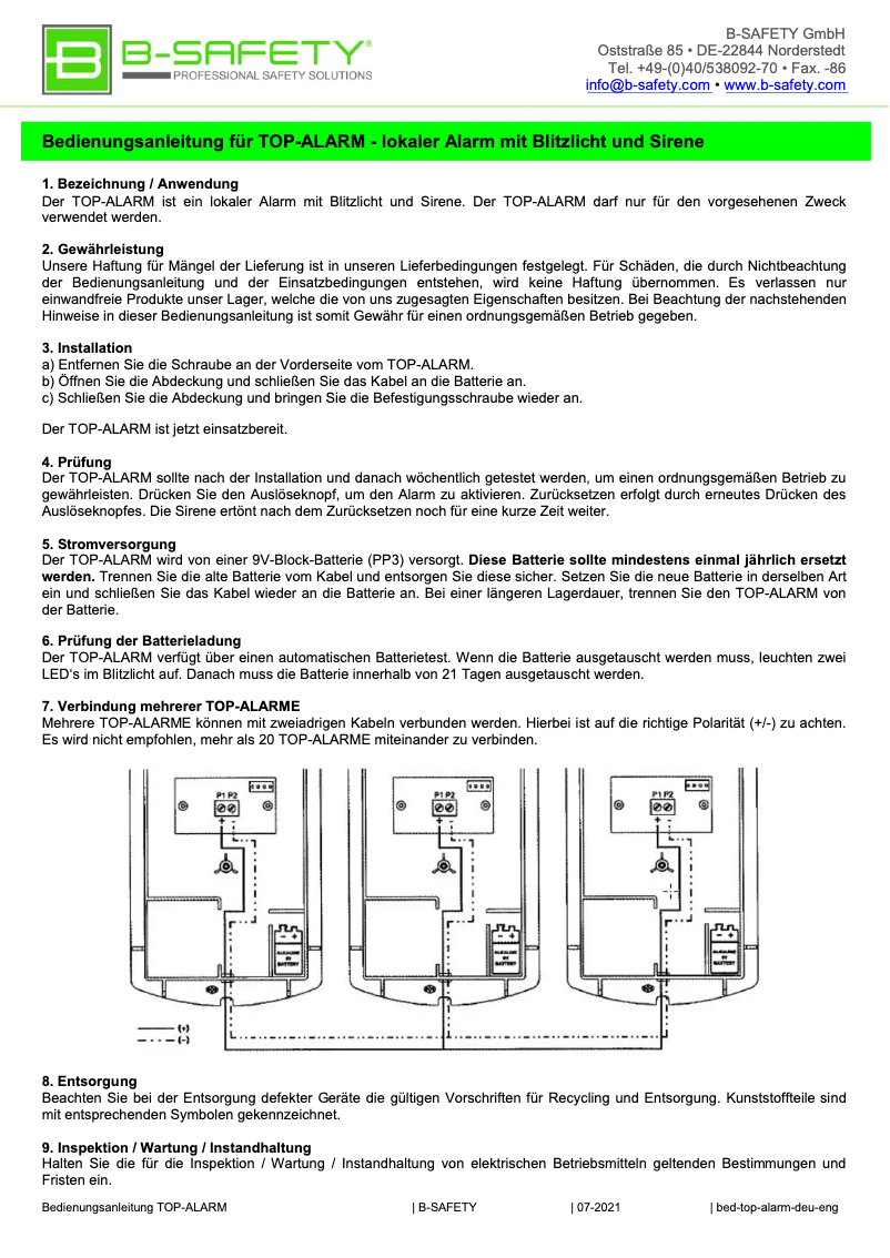 Page n°1 - Manuel utilisateur B-SAFETY TOP-ALARM