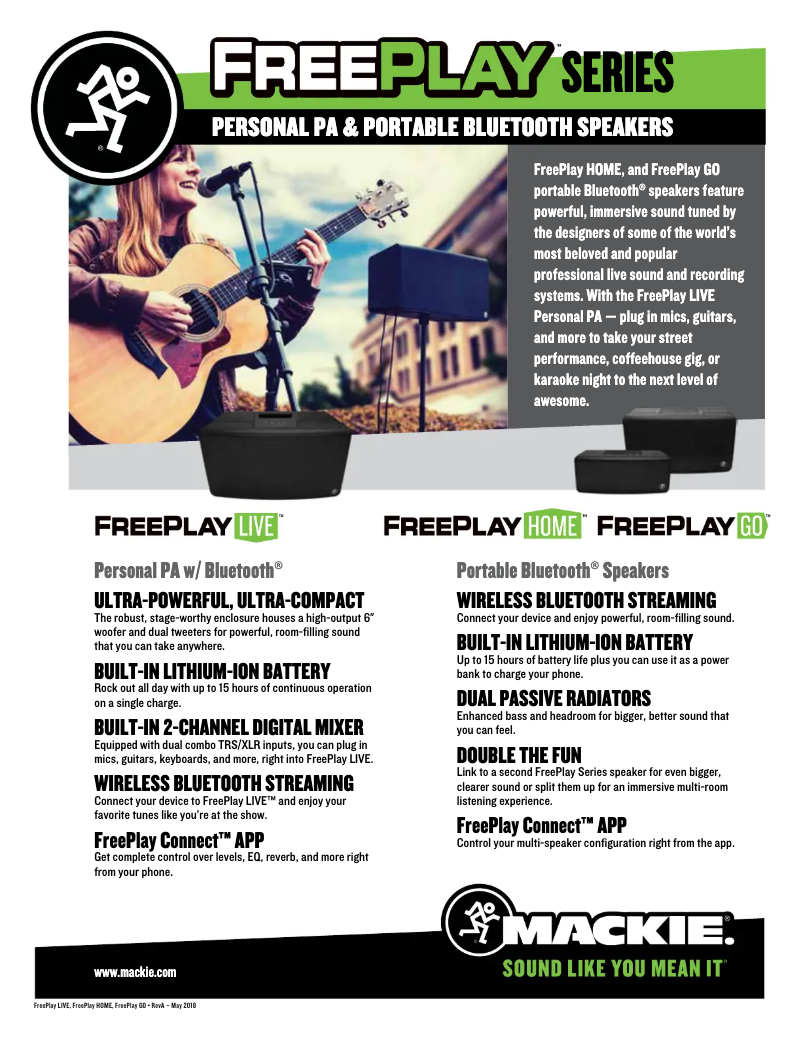 Page n°1 - Fiche technique Mackie FreePlay Live