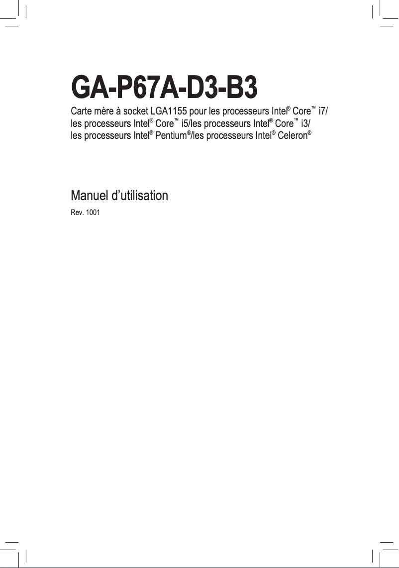 Image de la première page du manuel de l'appareil GA-P67A-D3-B3