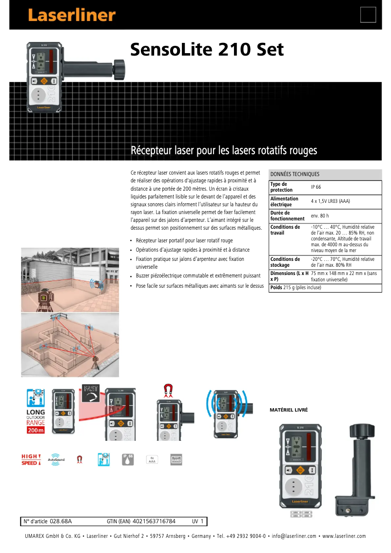 Page n°1 - Fiche technique Laserliner SensoLite 210