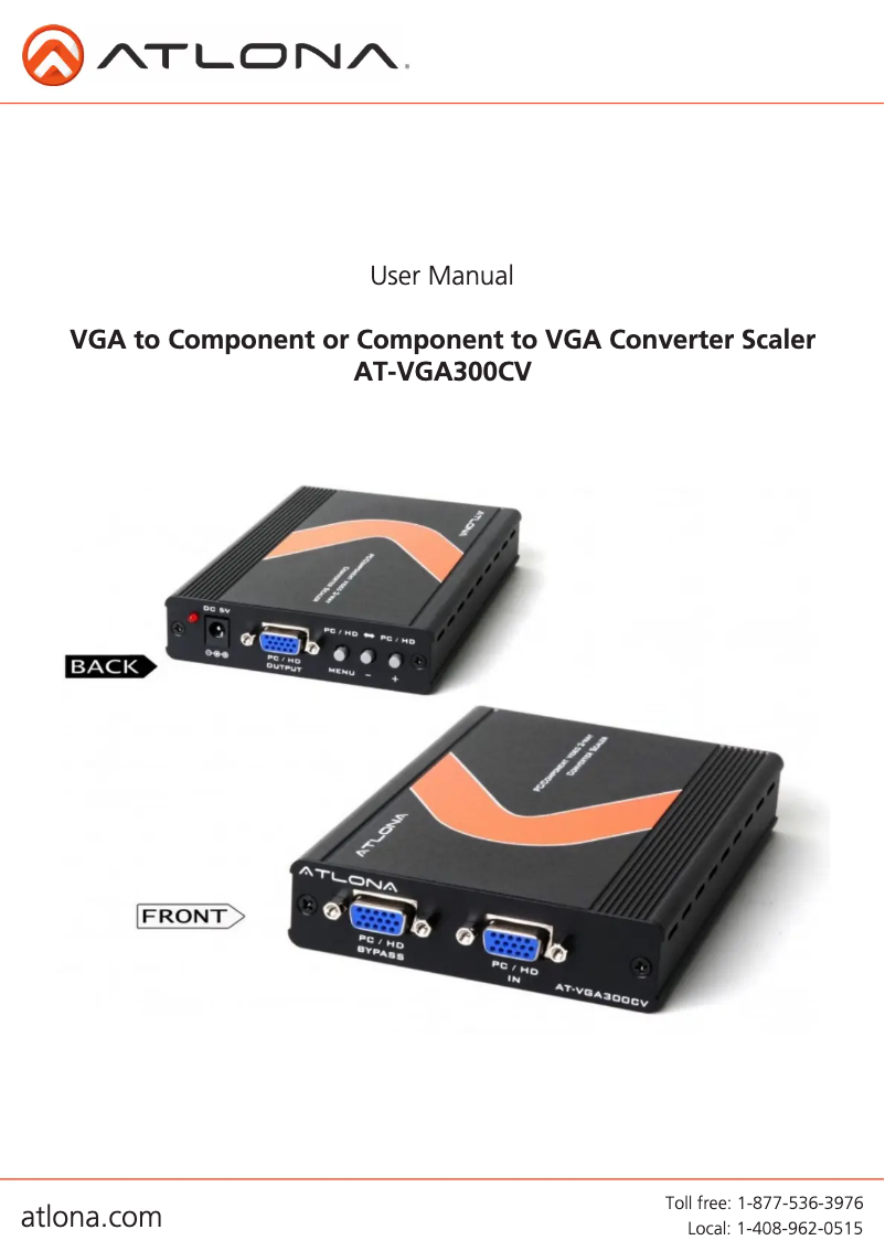 Page 1 de la notice Manuel utilisateur Atlona AT-VGA300CV