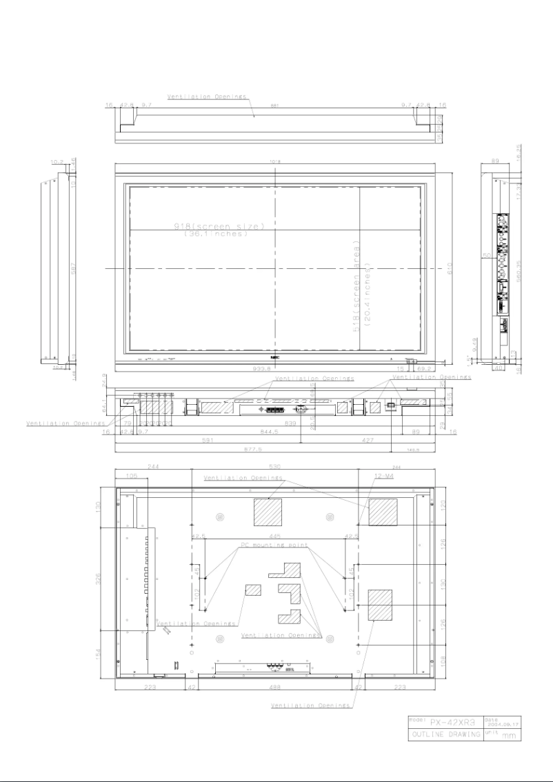 Page 1 de la notice Dessin technique NEC PlasmaSync 42XM3