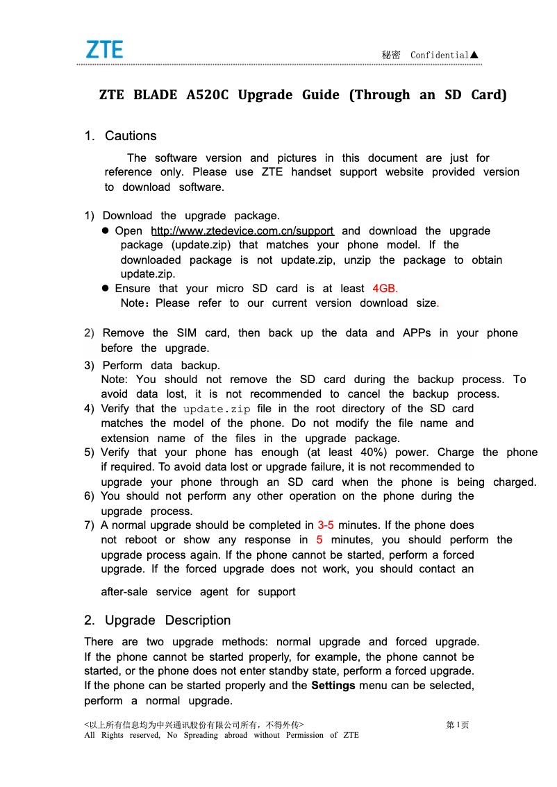 Page 1 de la notice Manuel utilisateur ZTE Blade A520C