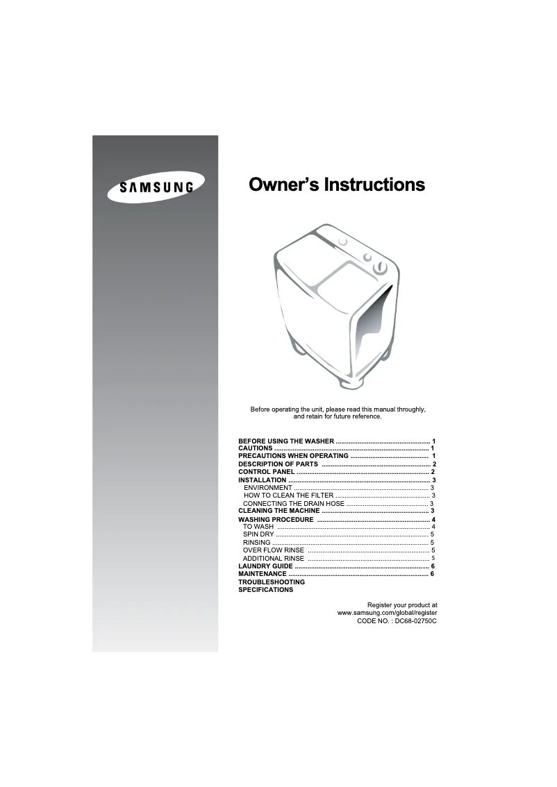 Page 1 de la notice Manuel utilisateur Samsung WT80J8BEQU