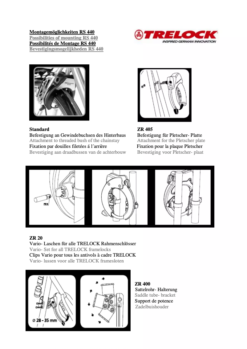 Page n°1 - Manuel utilisateur Trelock RS 440