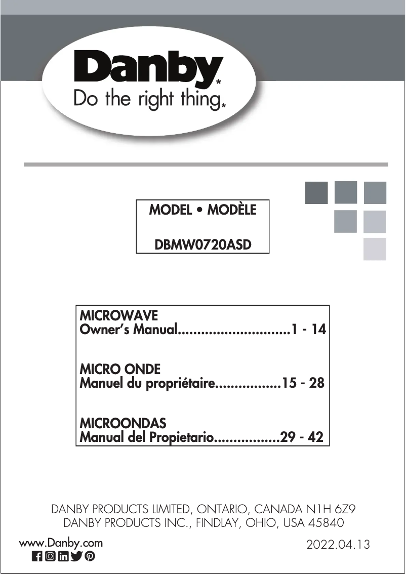 Page n°1 - Manuel utilisateur Danby DBMW0720ASD