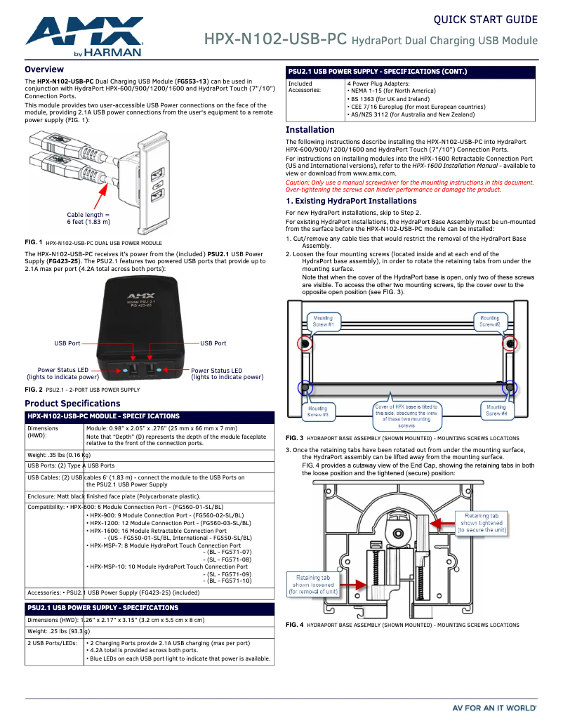 Page 1 de la notice Manuel utilisateur AMX HPX-N102-USB-PC