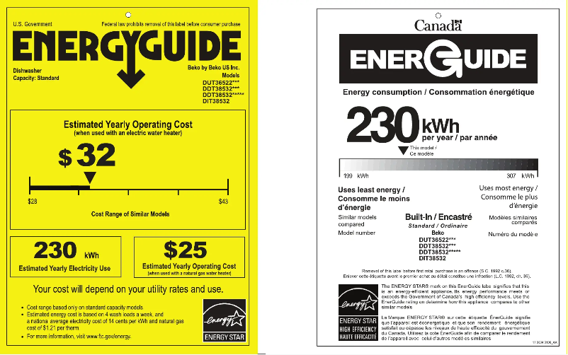 Page 1 de la notice Label énergétique Beko DDT38532XIHHW