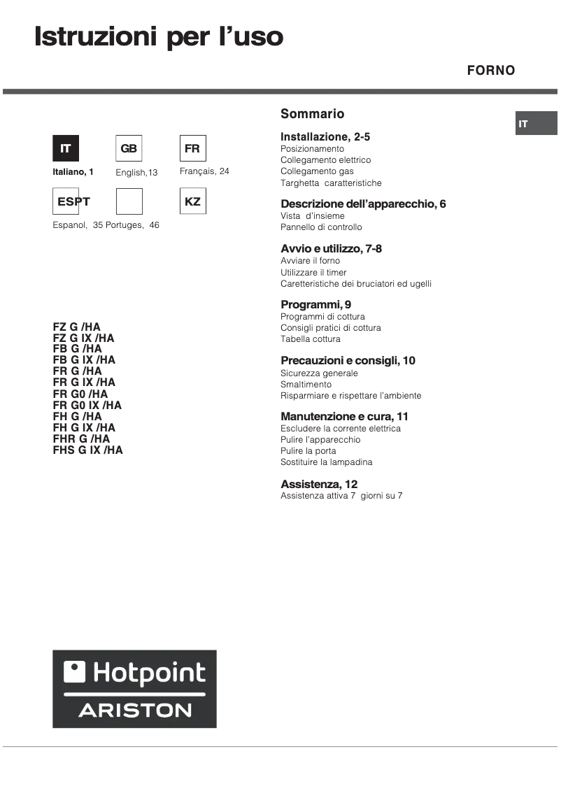 Page n°1 - Manuel utilisateur Hotpoint Ariston FZ G IX /HA