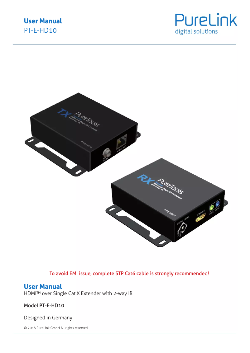 Page n°1 - Manuel utilisateur PureLink PT-E-HD10-TX