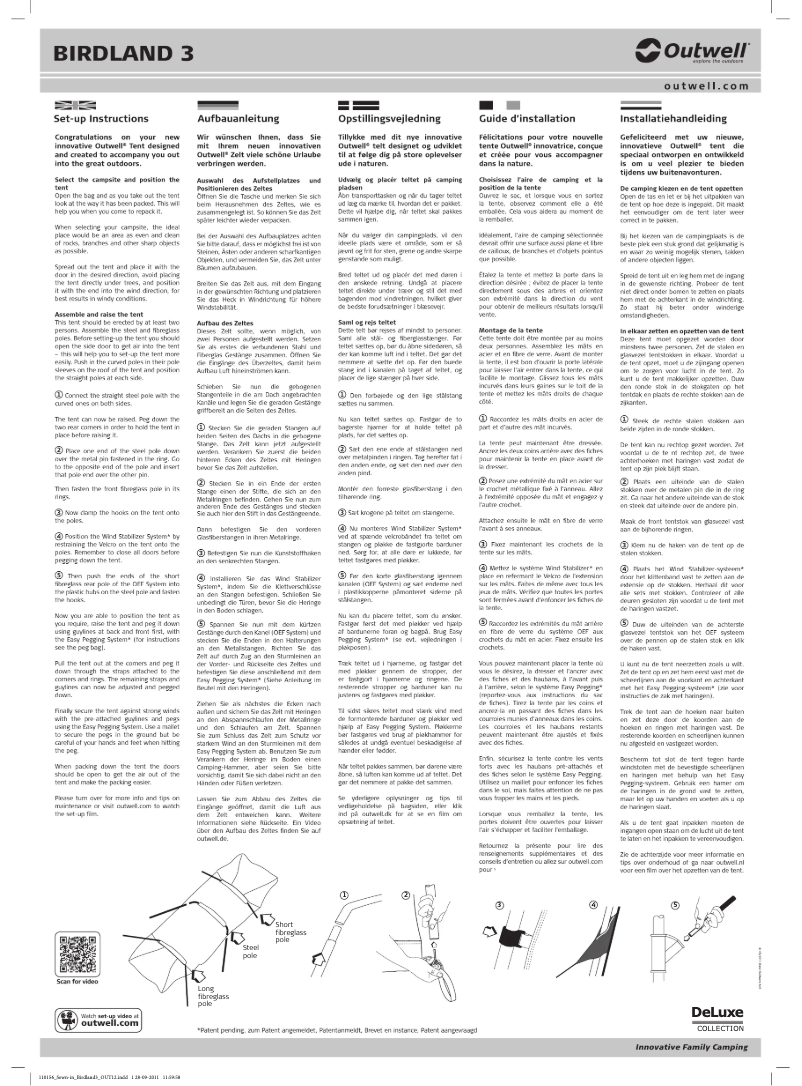 Page 1 de la notice Manuel utilisateur Outwell DeLuxe Green Birdland 3