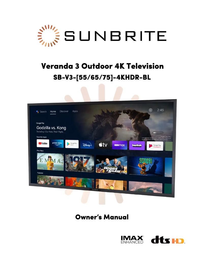 Page 1 de la notice Manuel utilisateur SunBriteTV Veranda 3 SB-V3-65-4KHDR-BL