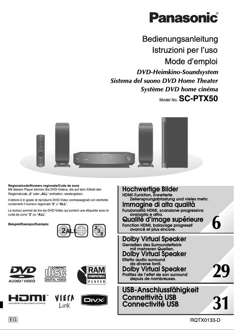Page 1 de la notice Manuel utilisateur Panasonic SC-PTX50