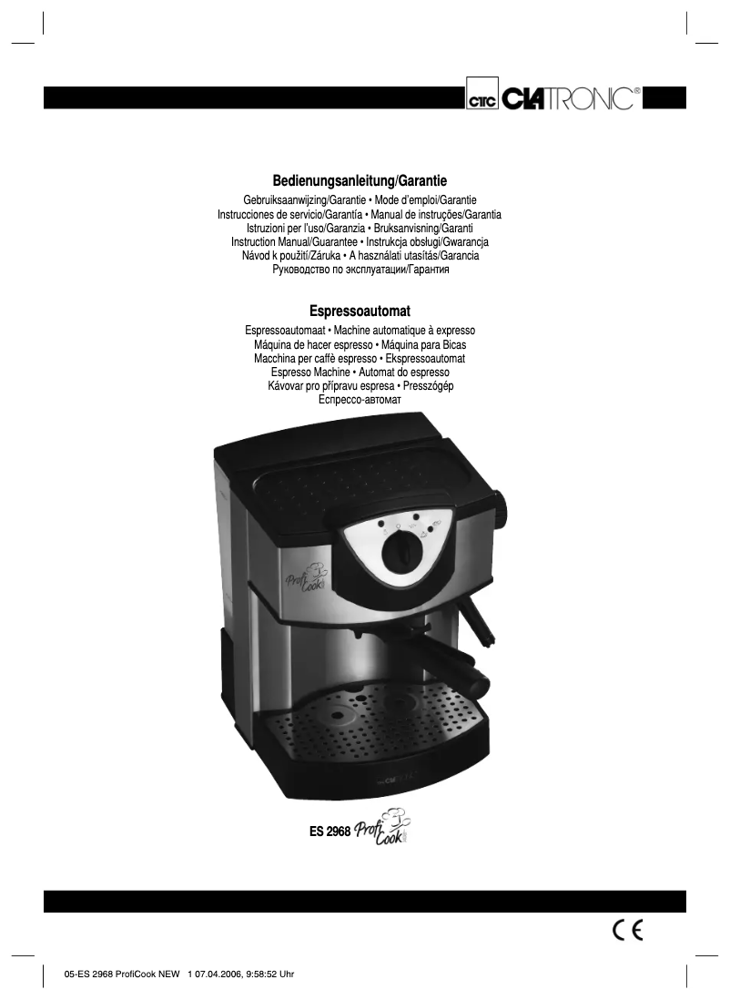 Page 1 de la notice Manuel utilisateur Clatronic ES 2968