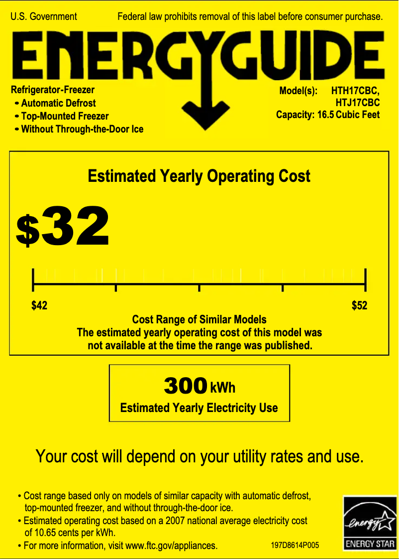 Page 1 de la notice Label énergétique Hotpoint HTH17CBCWW