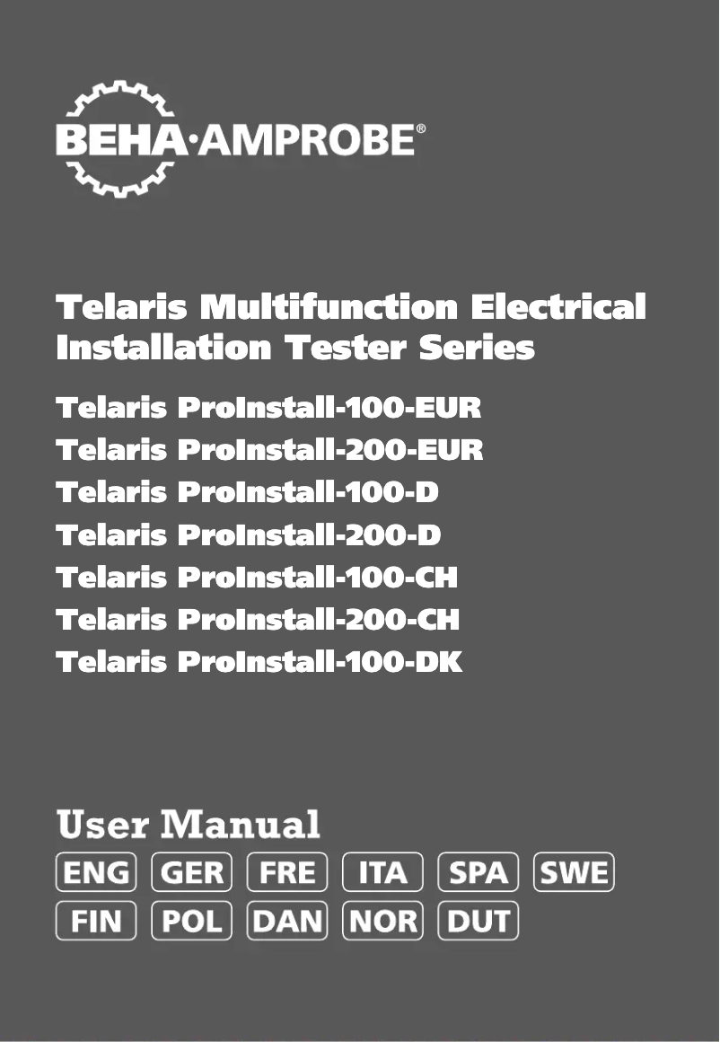 Image de la première page du manuel de l'appareil Telaris ProInstall-100-D