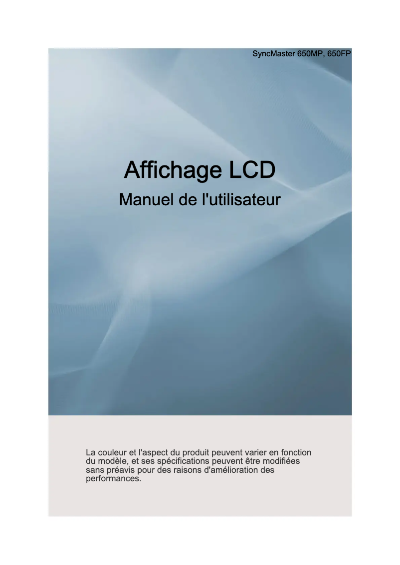 Page 1 de la notice Manuel utilisateur Samsung SyncMaster 650MP