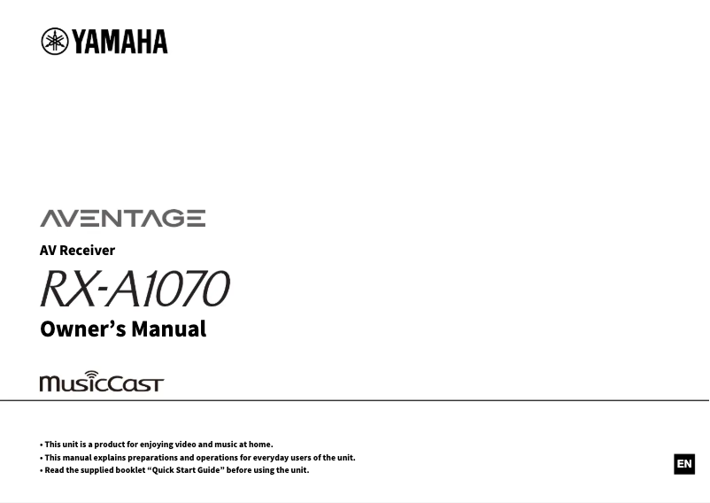 Page n°1 - Manuel utilisateur Yamaha RX-A1070