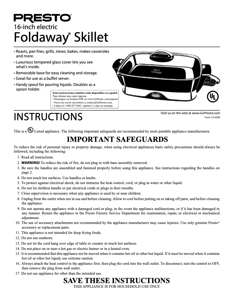 Page n°1 - Manuel utilisateur Presto Foldaway 06857