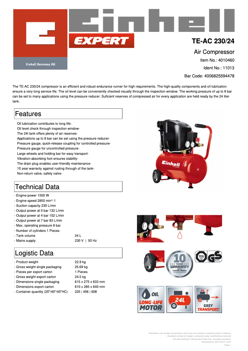 Image de la première page du manuel de l'appareil TE-AC 230/24